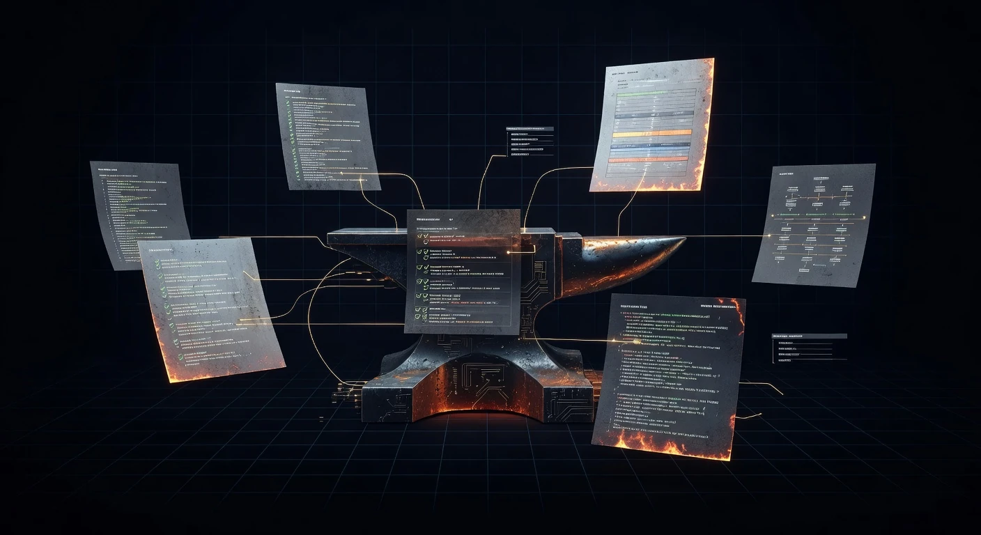 Hardened plan documents being forged on an anvil